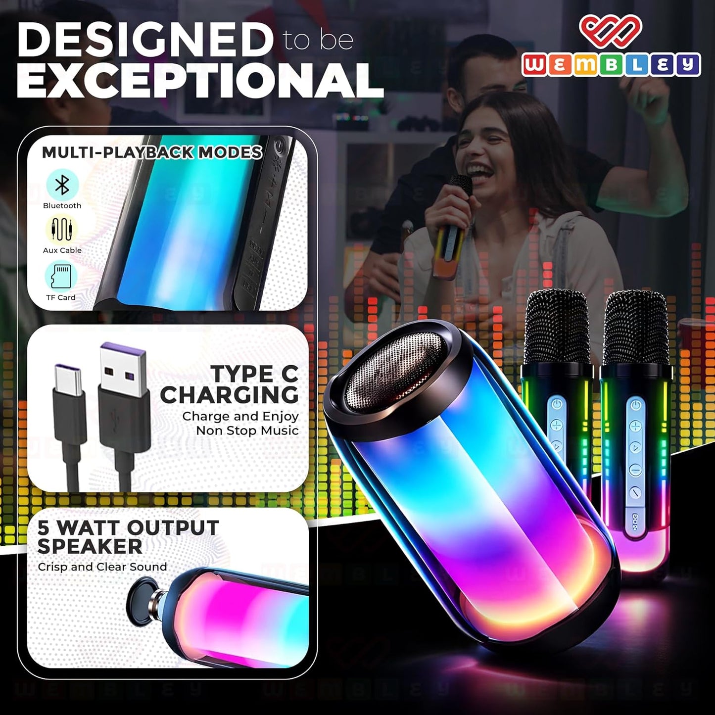 Stylish Wireless Karaoke Speaker with RGB Lights