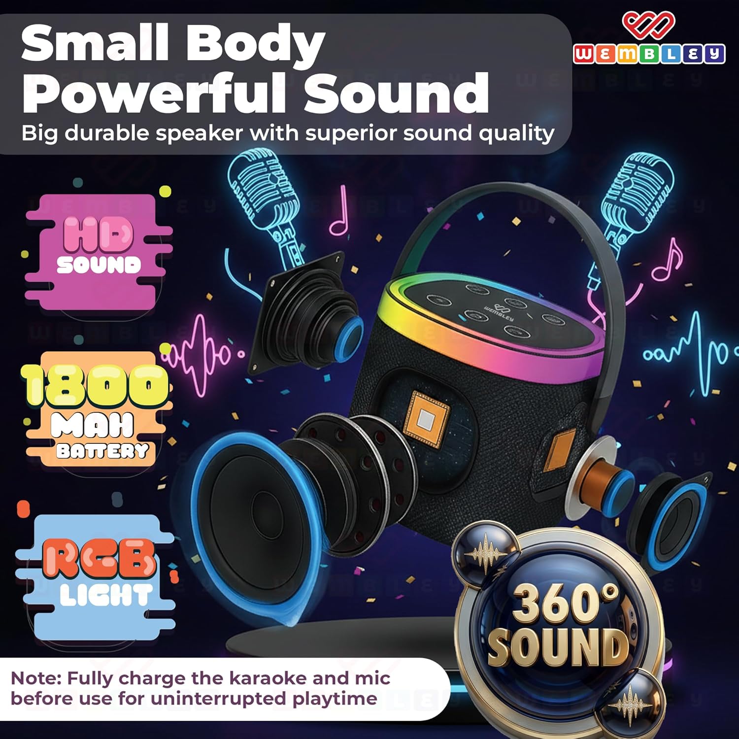 Wireless Karaoke Bluetooth Speaker with Microphones (Black)