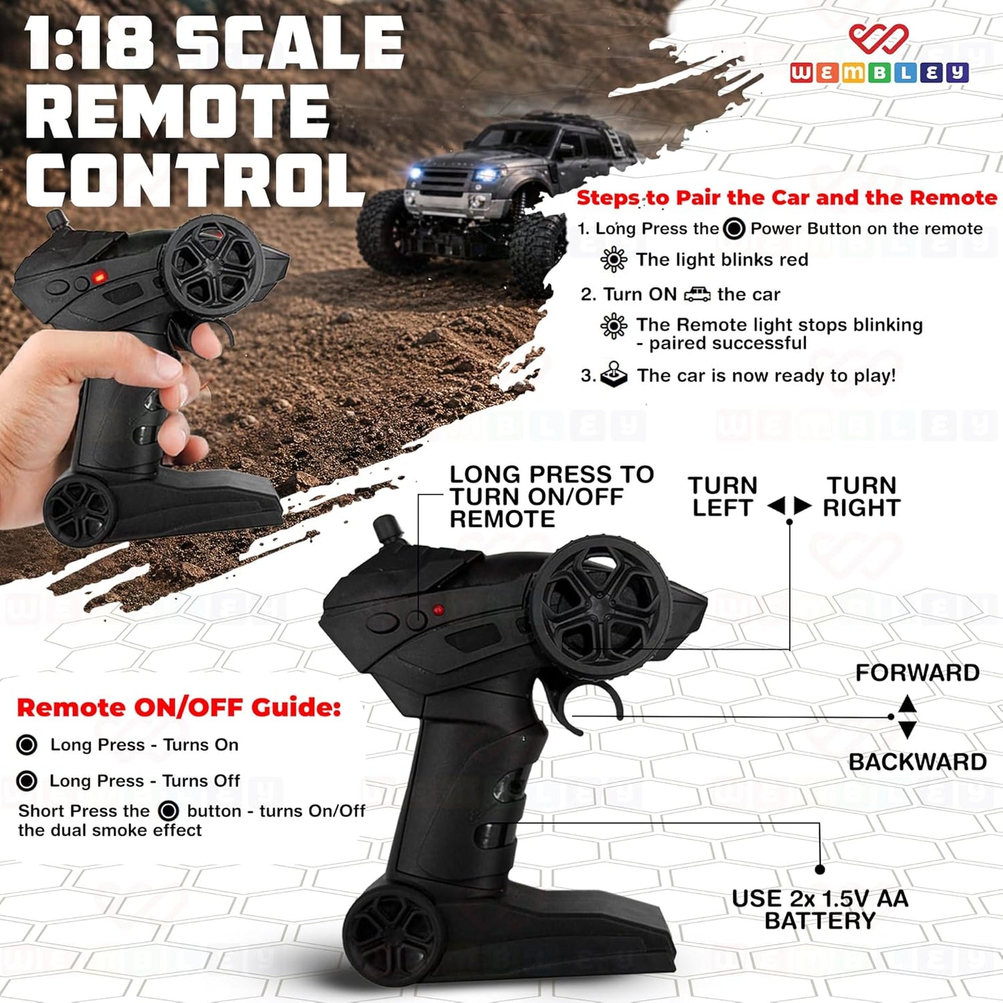 Remote Control Car for Kids with LED Lights & Rechargeable Battery