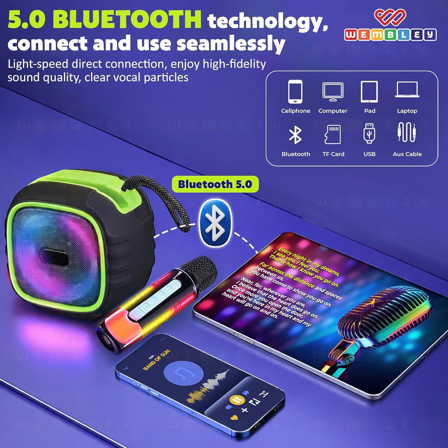 Wireless Karaoke Speaker with Built-In Mobile Phone Stand