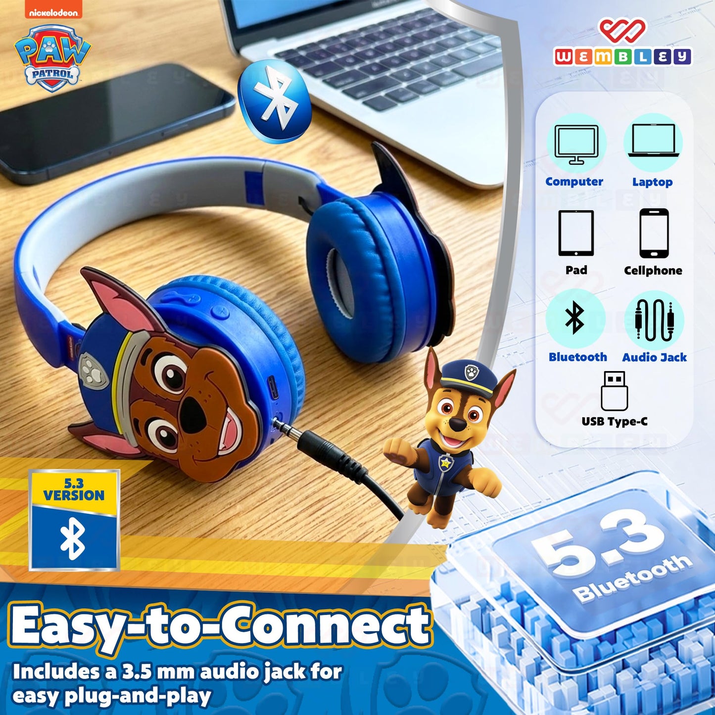 Paw Patrol-Themed Wireless Headphone with Mic for Kids