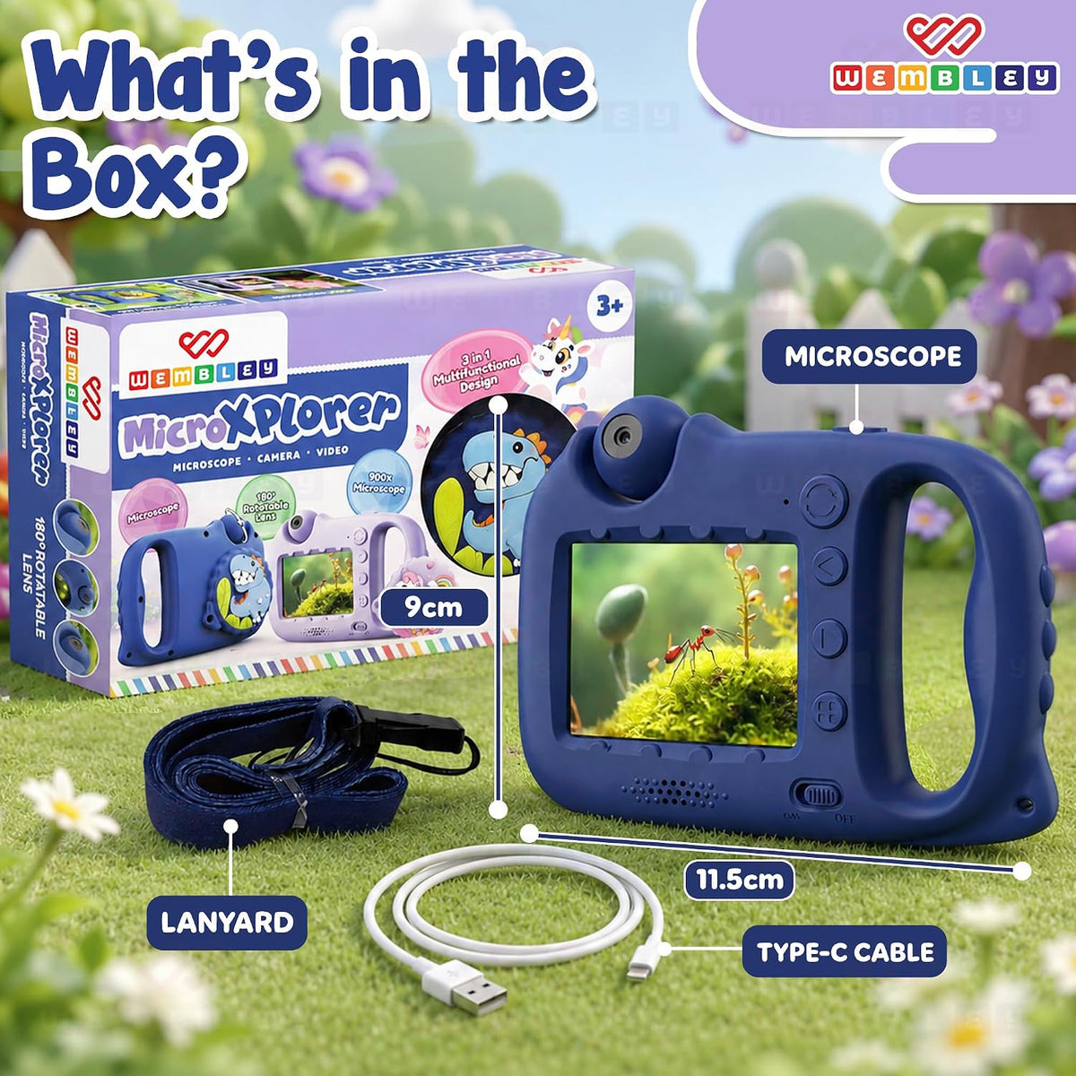 3-in-1 Toy Camera & Digital Microscope for Kids (Dino Theme)