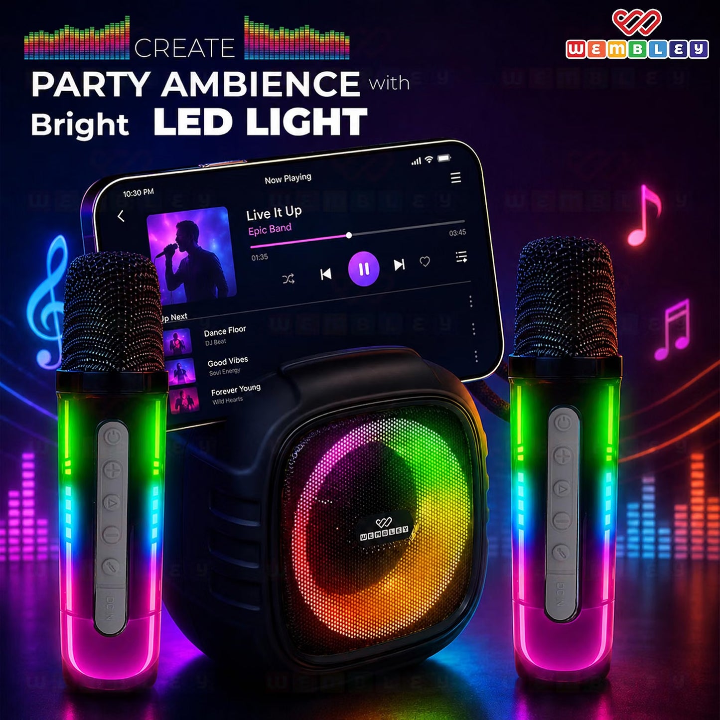 Karaoke Speaker with Phone Holder and 2 Wireless Microphones