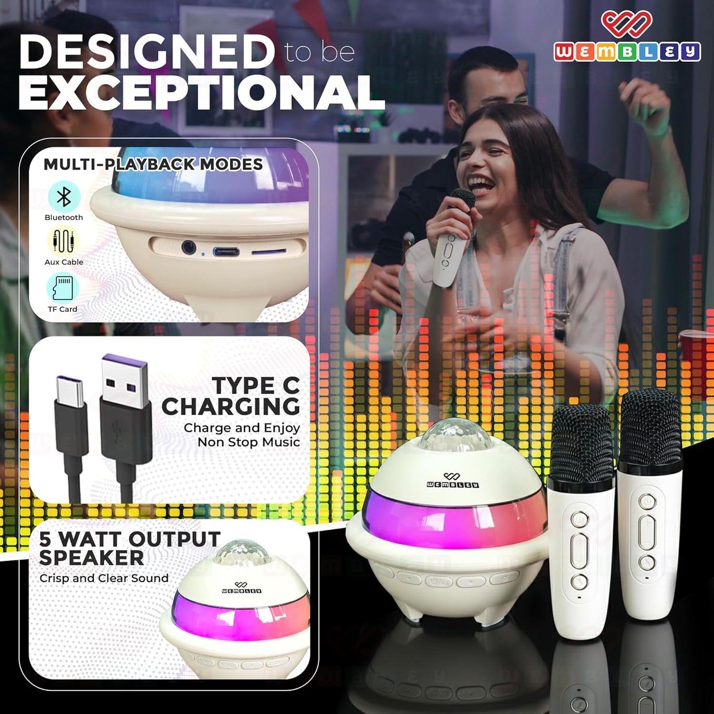 Wireless Karaoke Speaker and Mic Set with Projector Light