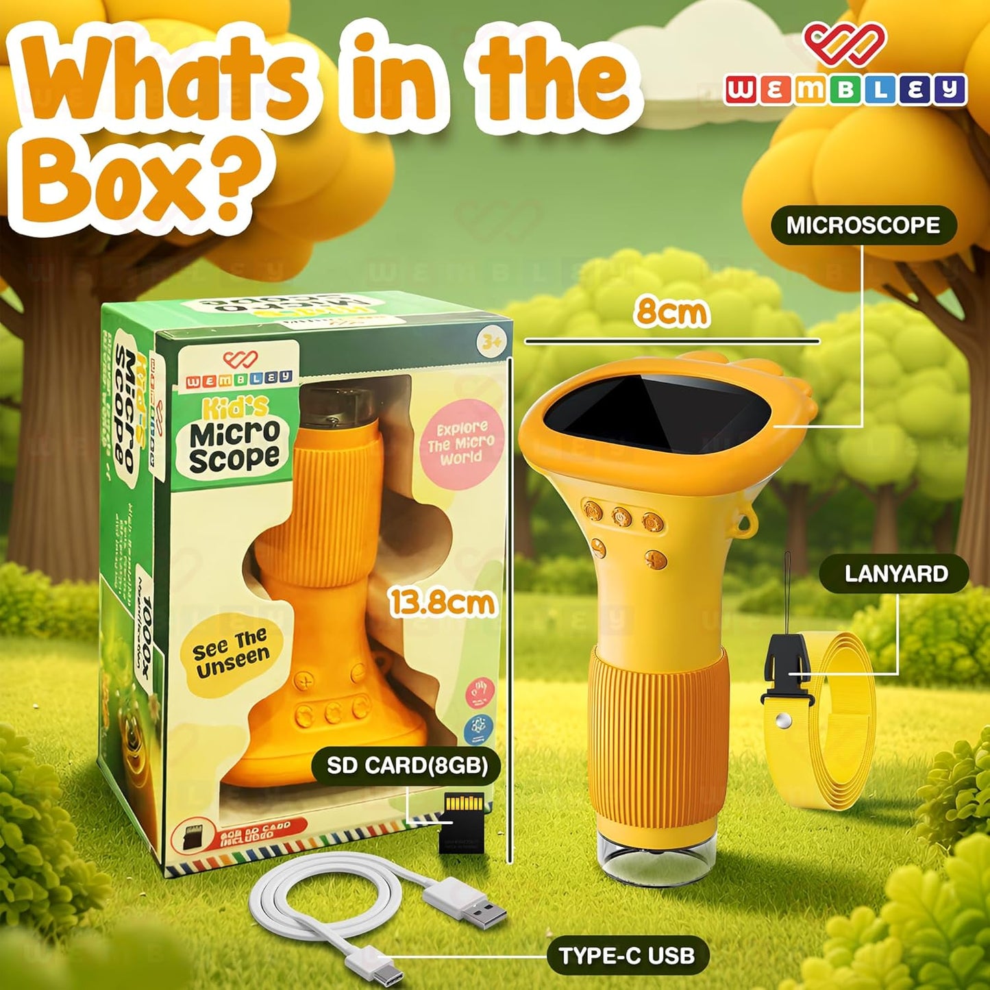 Wembley Portable Kids Microscope with 1000x Zoom & HD Screen
