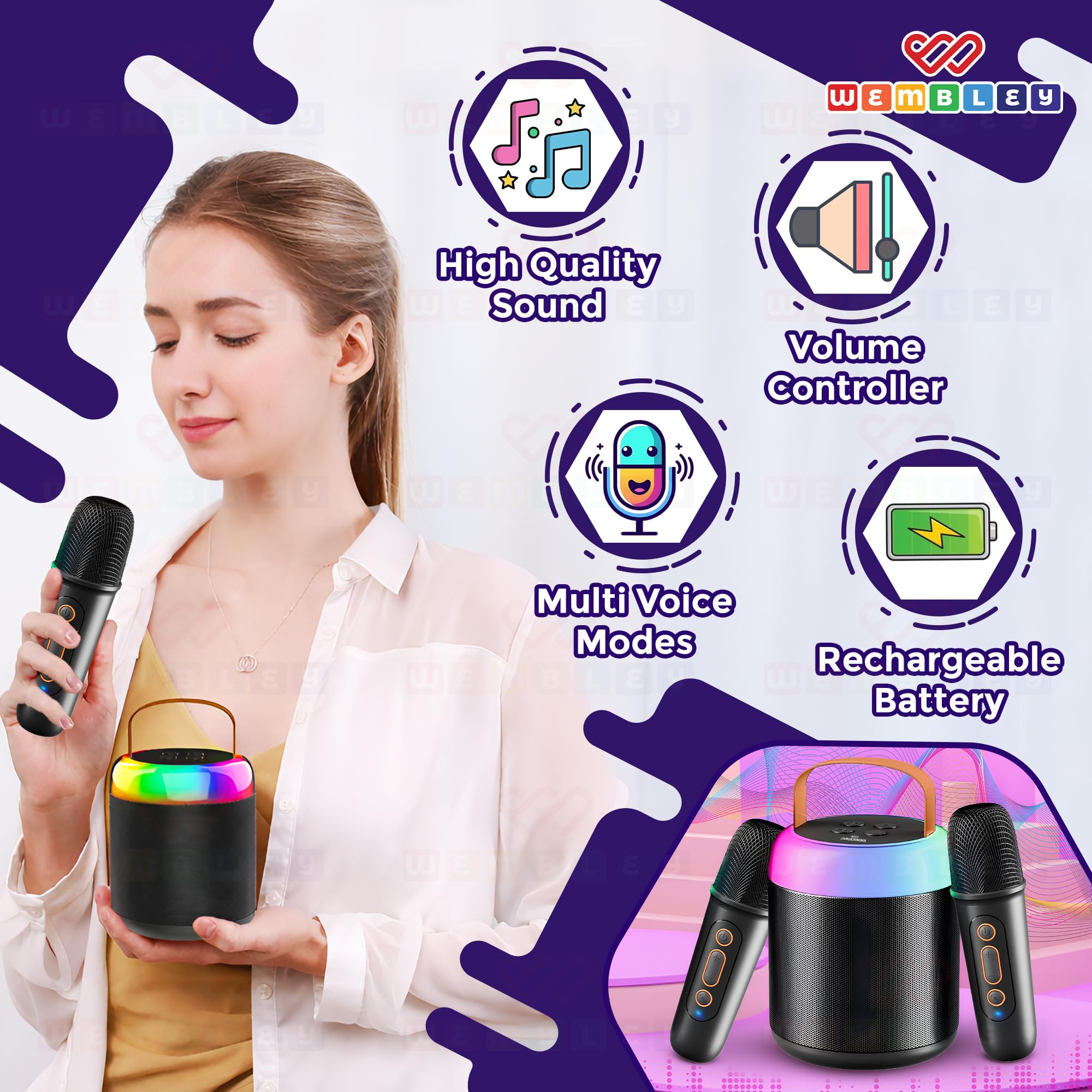 Bucket-Style Wireless Karaoke Speaker Set with Two Microphones