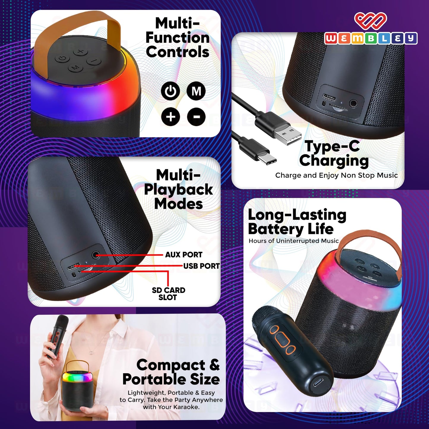 Bucket-Style Wireless Karaoke Speaker Set with Two Microphones