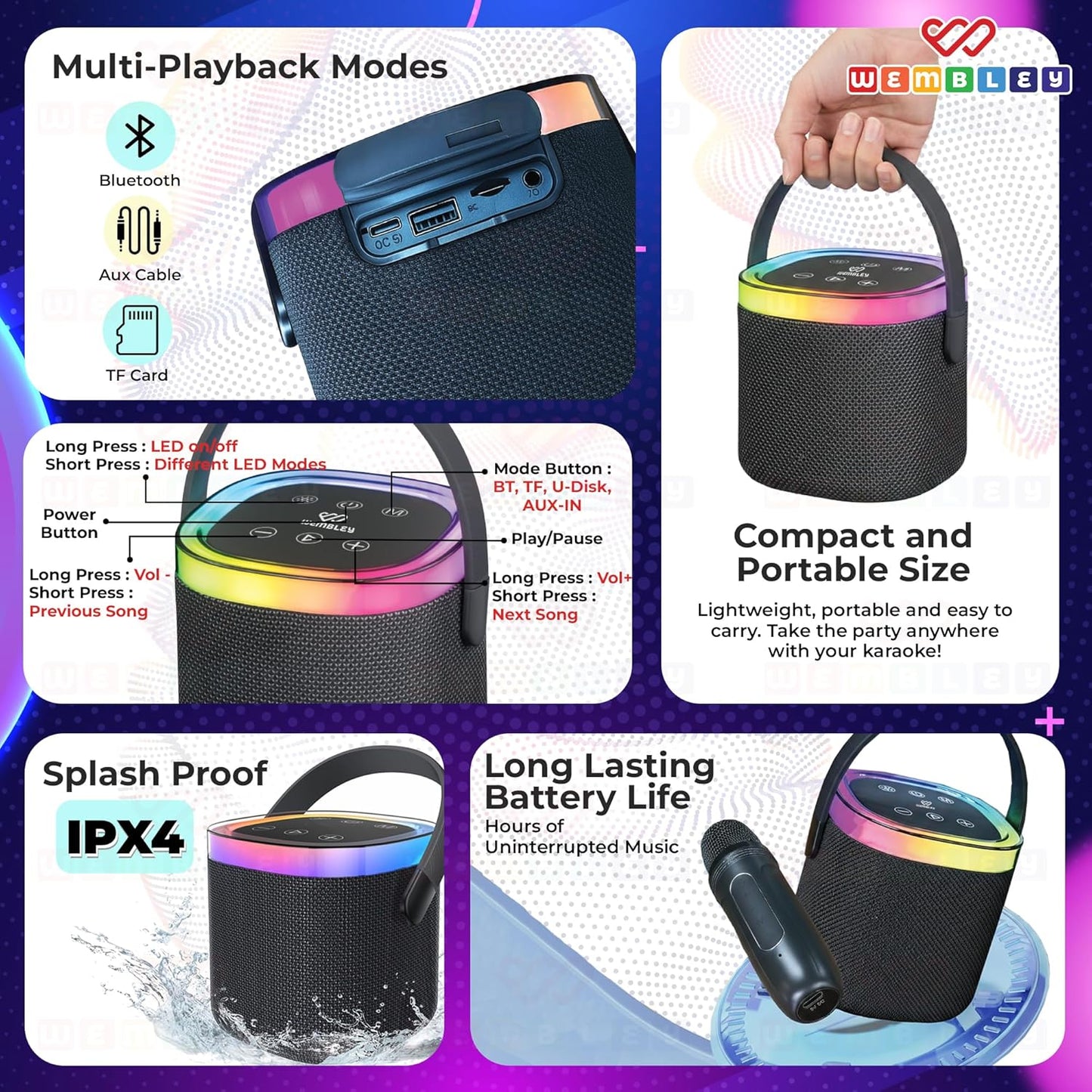Wireless Karaoke Bluetooth Speaker with Microphones (Black)