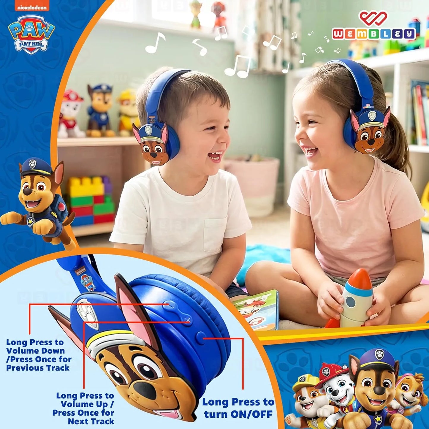 Paw Patrol-Themed Wireless Headphone with Mic for Kids