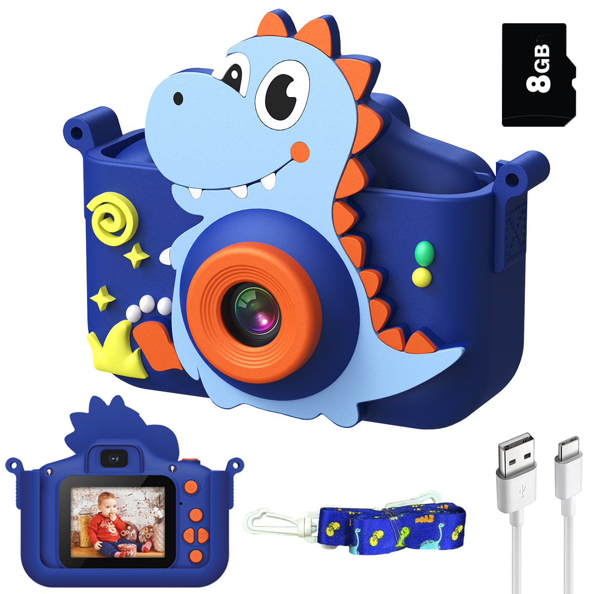 Rechargeable Dinosaur Digital Camera for Kids with 8GB Expandable Storage