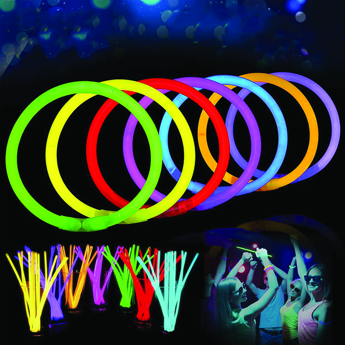 Party Hour Glow Sticks - Pack of 100 Pieces - Wembley Toys